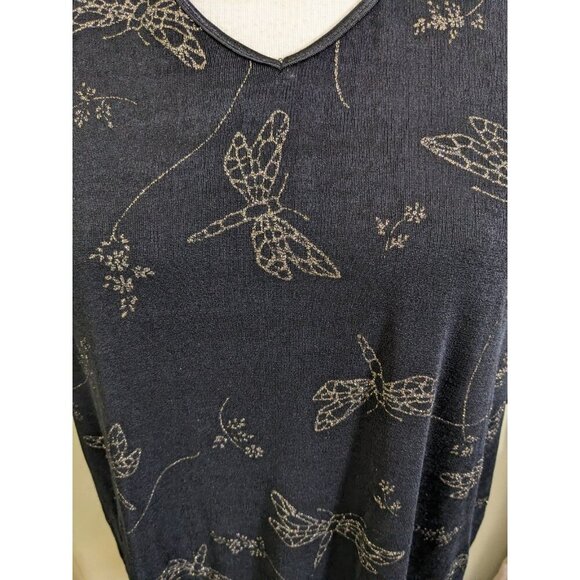 Womens Vintage Top Plus 2X Black Gold Sparkle Dragonfly Stretch Fairy Grunge - Picture 5 of 7